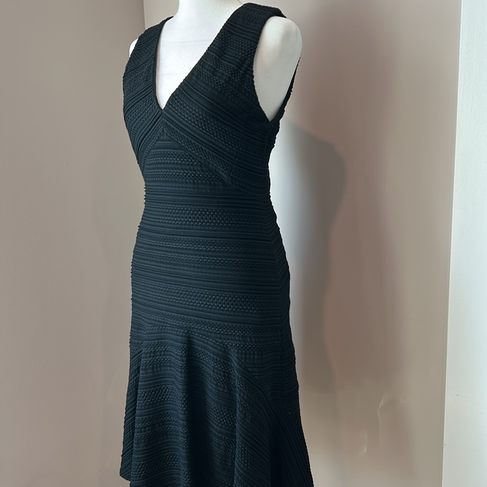 Rebecca Taylor Black V-Neck Texture Knit Fit & Flare Stretch Dress Size 4 - Picture 2 of 10